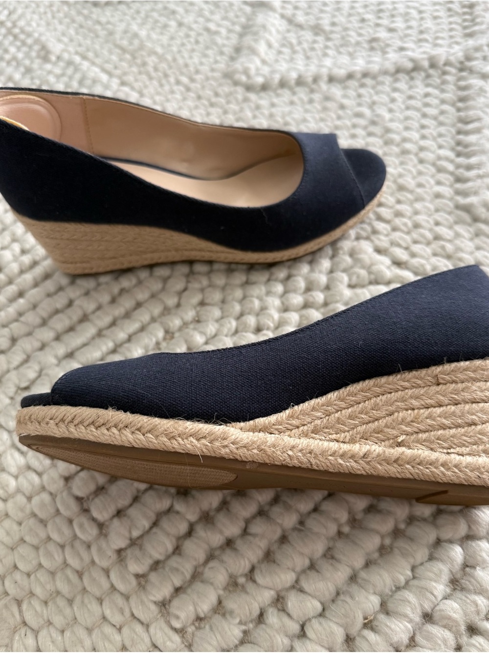 Bandolino Navy Canvas Espadrille Peep-Toe Wedge Sandals